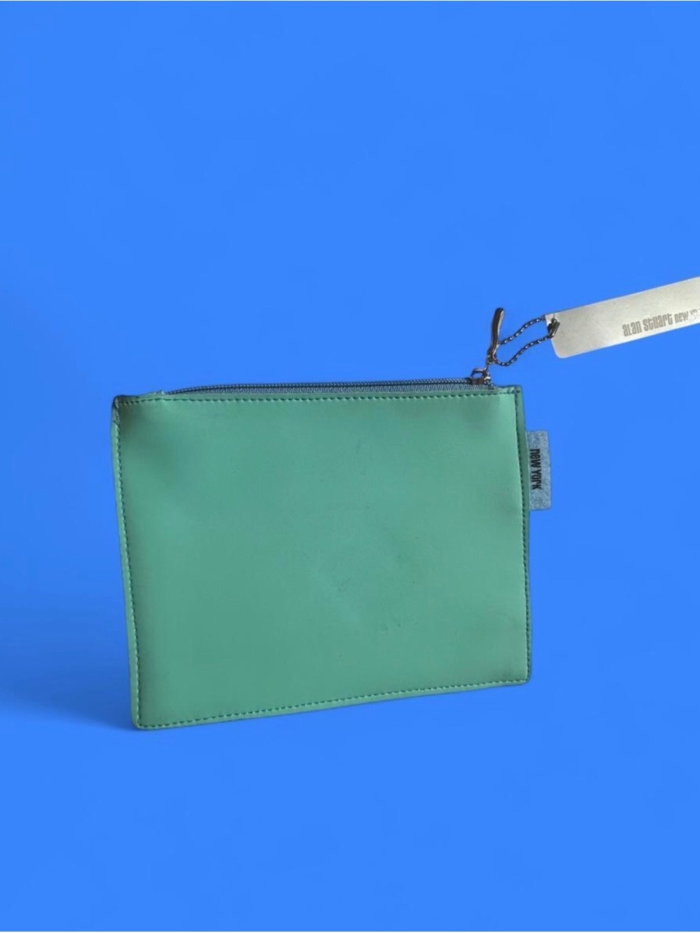 NWT Alan Stuart New York Teal Flat Zip Pouch Makeup Cosmetic Bag